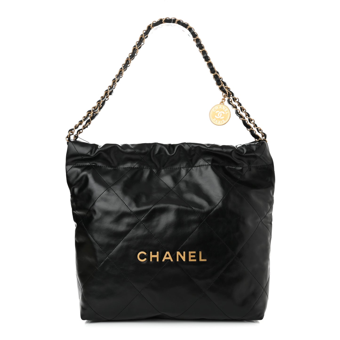 Shiny Calfskin Quilted Small Chanel 22 Black