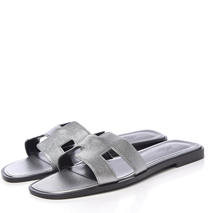 Hermes Metallic Epsom Oran Sandals 38 Argent 3 of 9