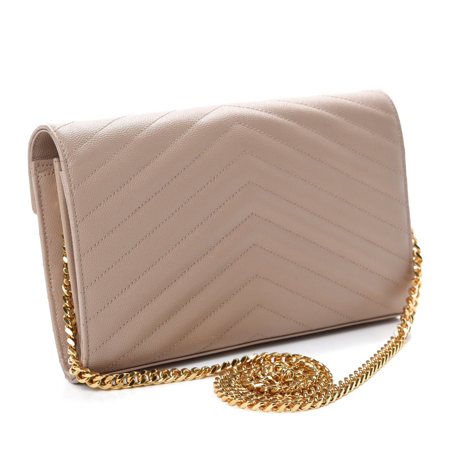 Grain De Poudre Matelasse Chevron Monogram Walllet on Chain Dark Beige