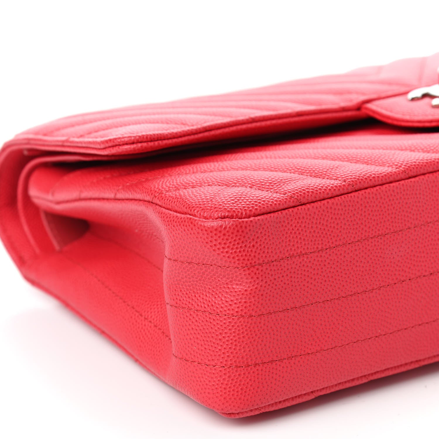 Chanel Caviar Chevron Quilted Medium Double Flap Red 9 of 10