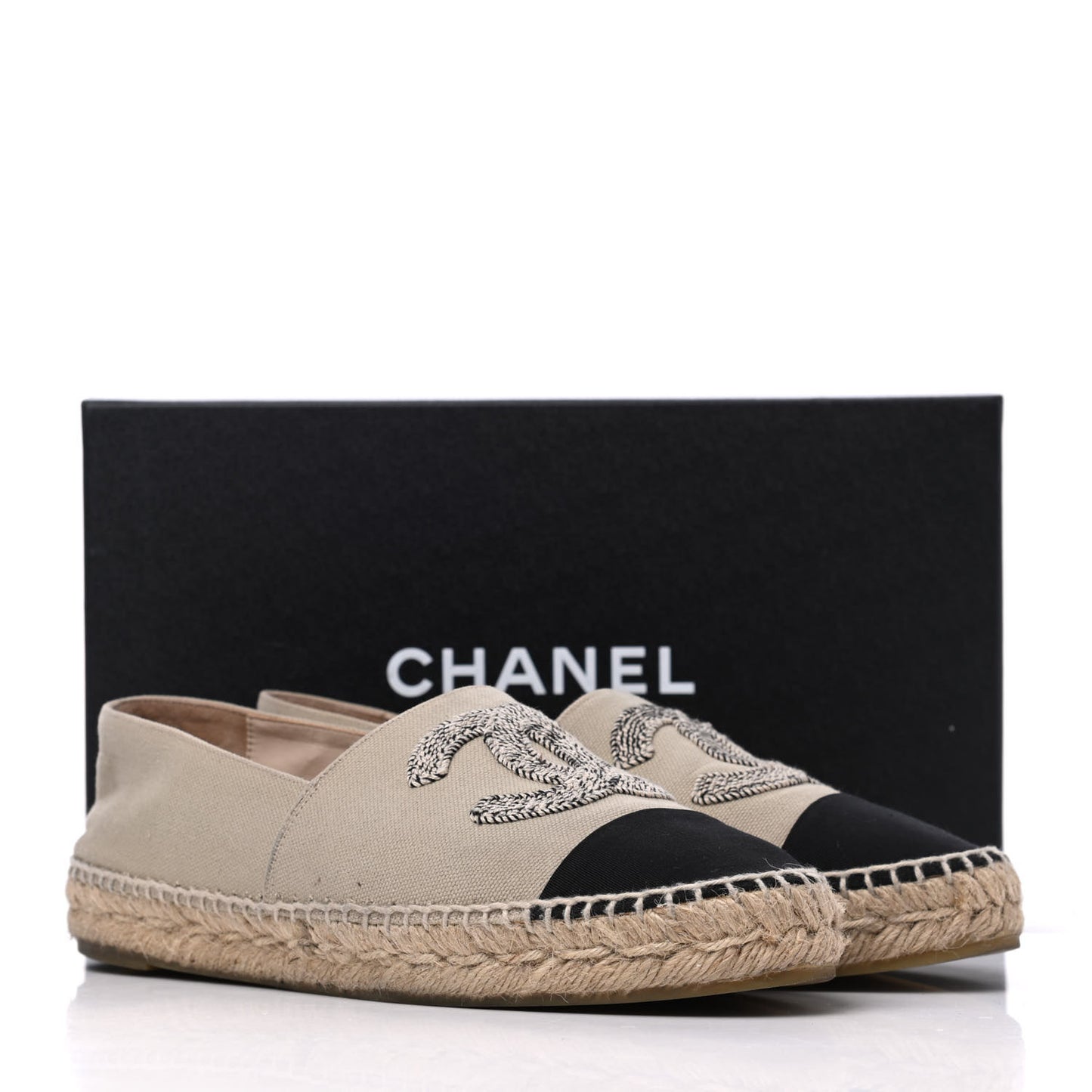 Canvas Grosgrain CC Espadrilles 39 Beige Black