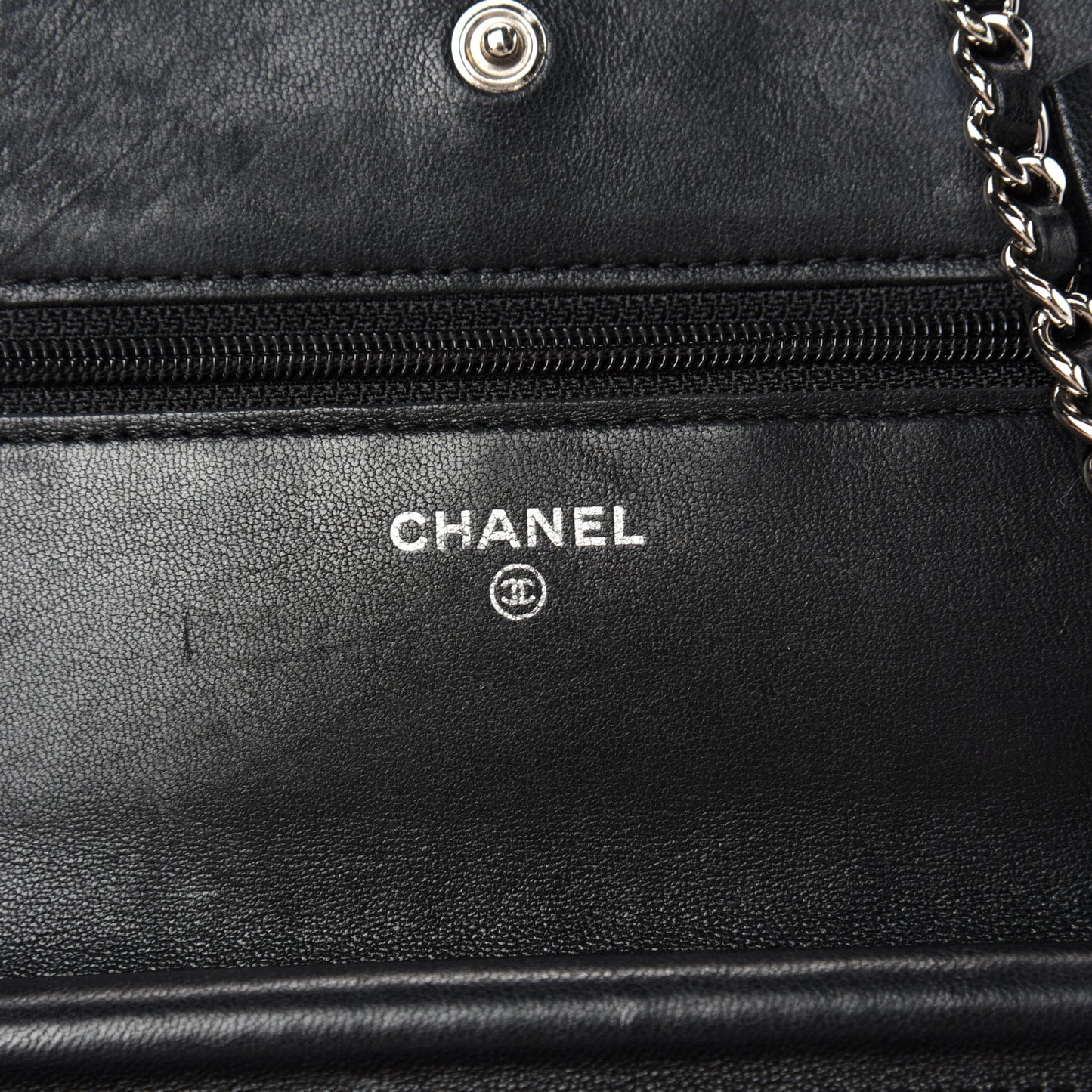 Lambskin Camellia Embossed Wallet on Chain WOC Black