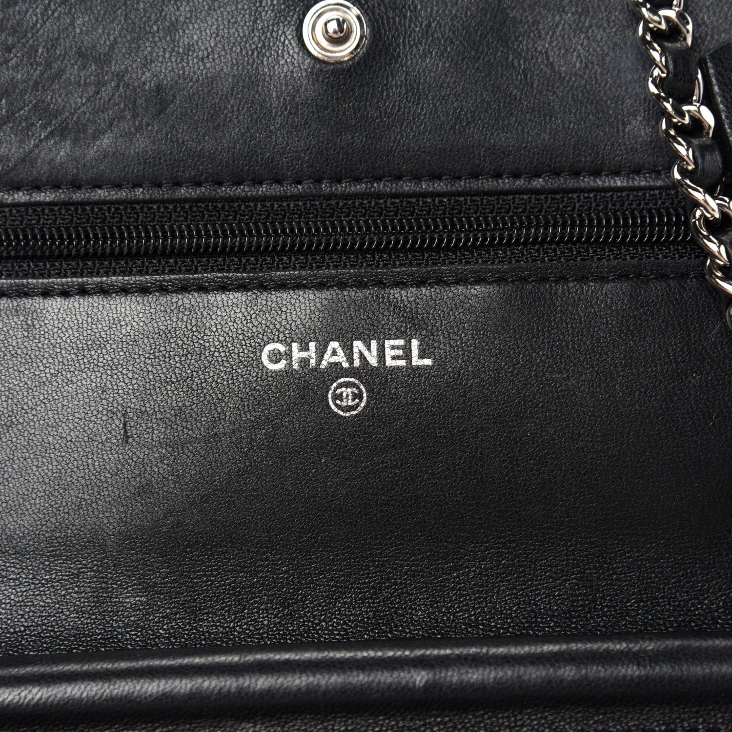 Chanel Lambskin Camellia Embossed Wallet on Chain WOC Black 6 of 10