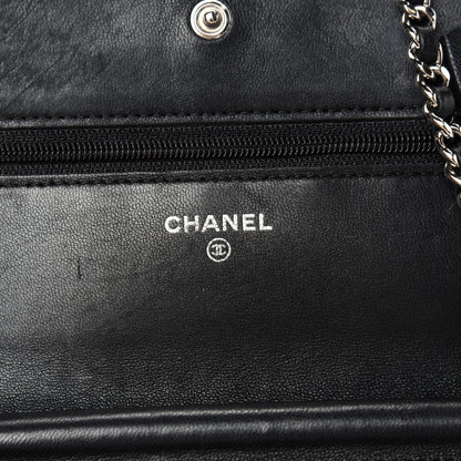 Chanel Lambskin Camellia Embossed Wallet on Chain WOC Black 6 of 10
