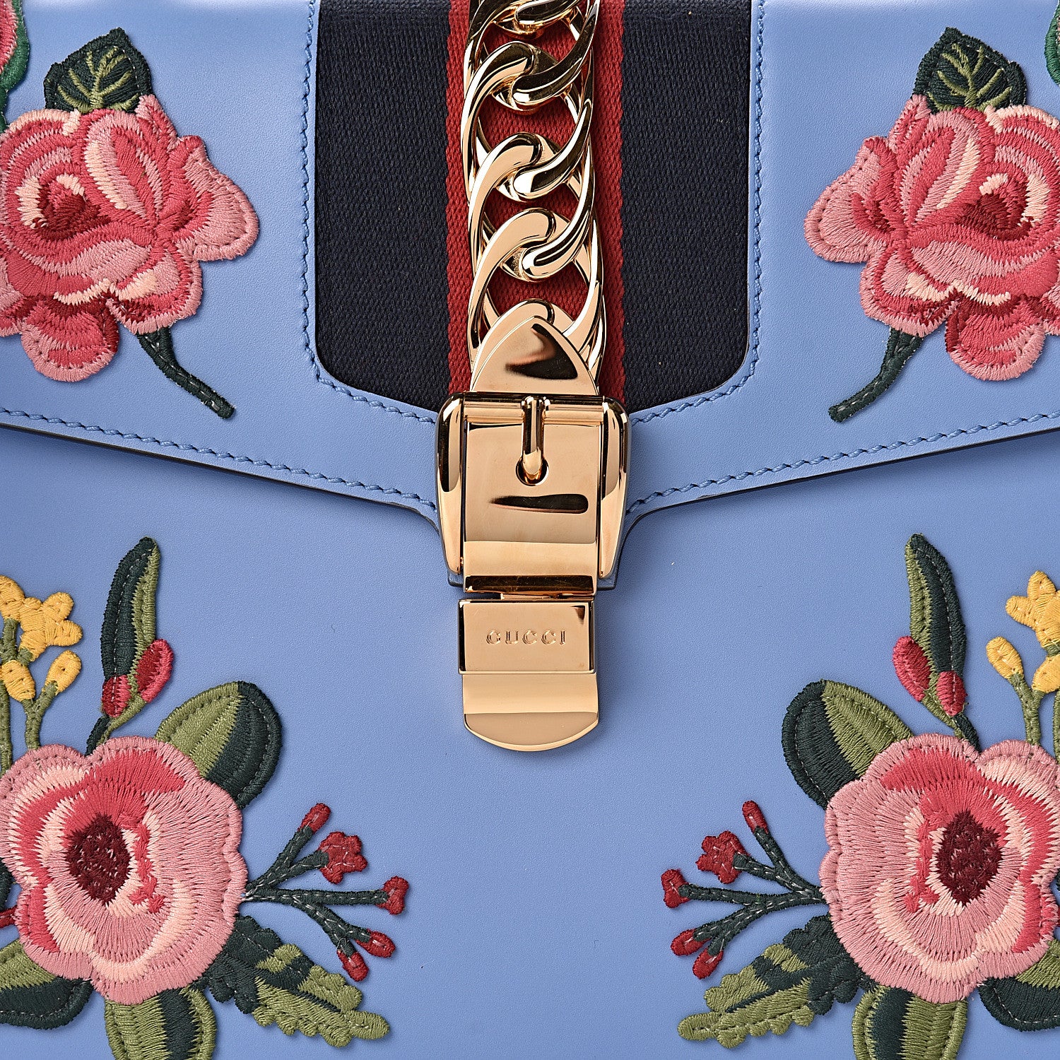 Gucci Calfskin Embroidered Medium Sylvie Top Handle Bag Clear Sky Blue 10 of 10