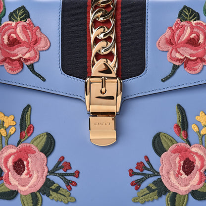 Gucci Calfskin Embroidered Medium Sylvie Top Handle Bag Clear Sky Blue 10 of 10
