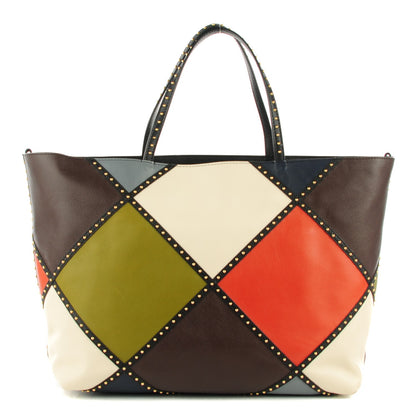Valentino Garavani Calfskin Studded Colorblock Patchwork Tote 1 of 8