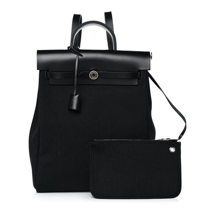 Hermes Military Toile Vache Hunter Herbag a Dos Zip Retourne Backpack Black 3 of 19