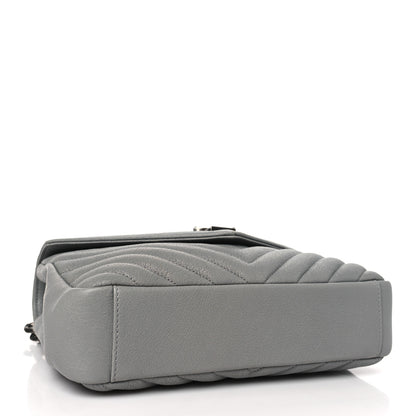 Saint Laurent Sheepskin Matelasse Chevron Monogram Medium College Bag Granite 4 of 8