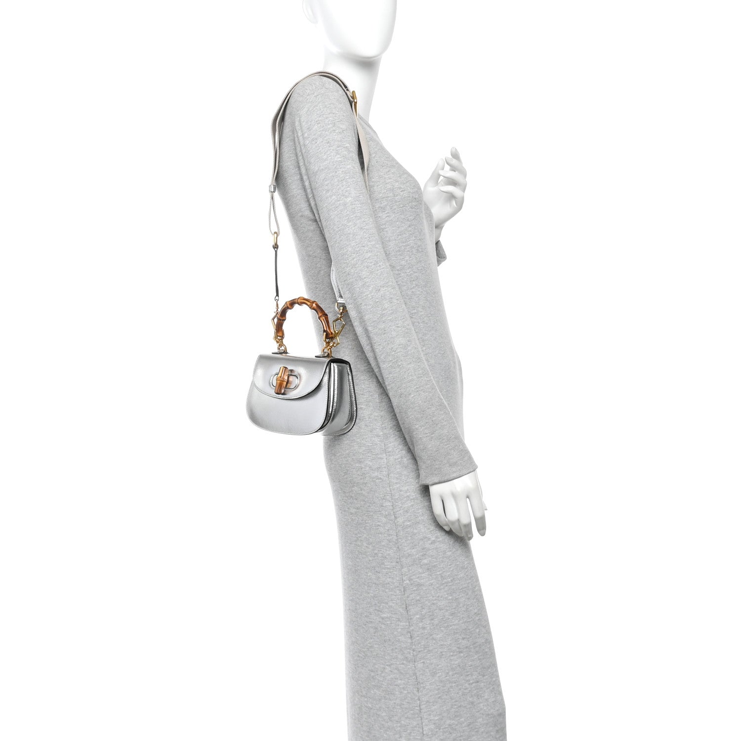 Gucci Boarded Dyana Lux Calfskin Mini Bamboo 1947 Top Handle Bag Silver 2 of 10