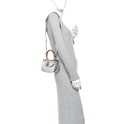 Gucci Boarded Dyana Lux Calfskin Mini Bamboo 1947 Top Handle Bag Silver 2 of 10
