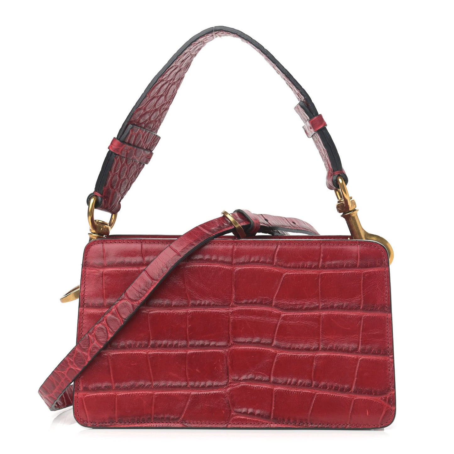 Calfskin Crocodile Embossed Shoulder Bag Red