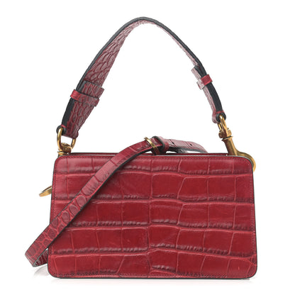 Lanvin Calfskin Crocodile Embossed Shoulder Bag Red 1 of 10