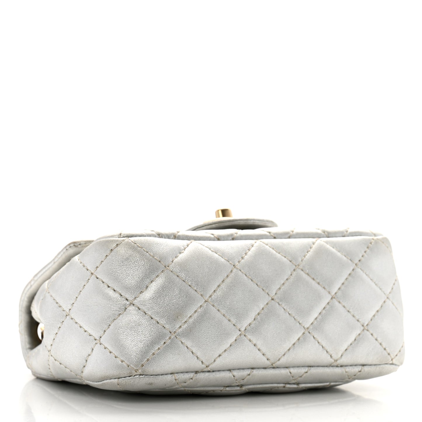 Metallic Lambskin Quilted Mini Square Flap Silver