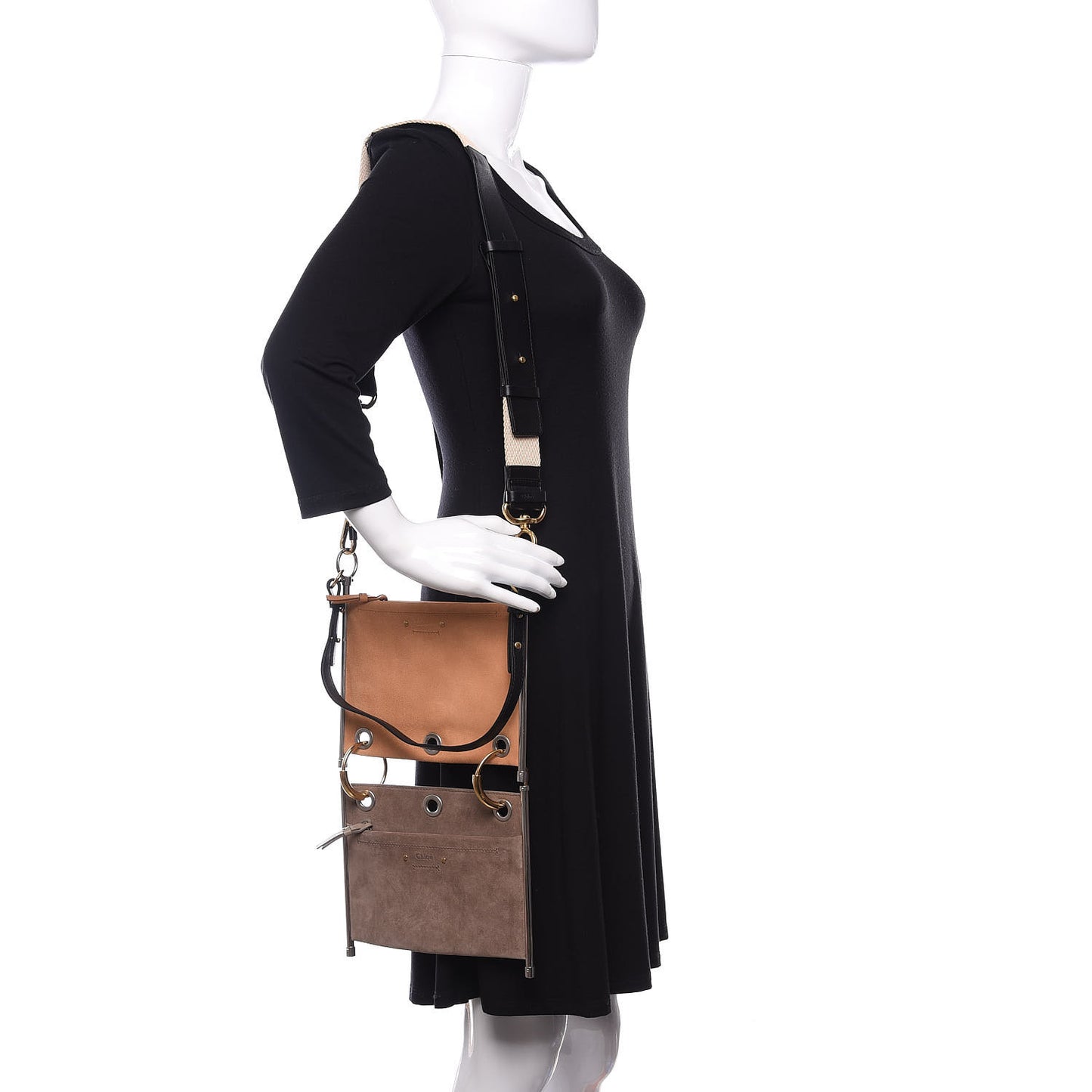 Smooth Calfskin Suede Roy Double Shoulder Bag Merino Grey Blushy Pink