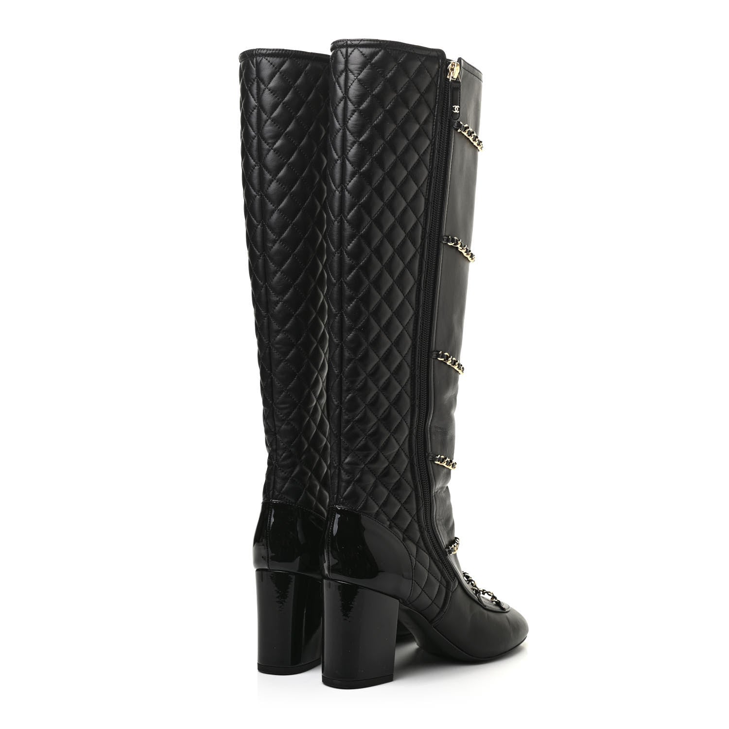 Chanel Lambskin Patent Calfskin Chained High Boots 39 Black 4 of 8