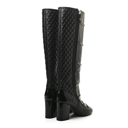 Chanel Lambskin Patent Calfskin Chained High Boots 39 Black 4 of 8