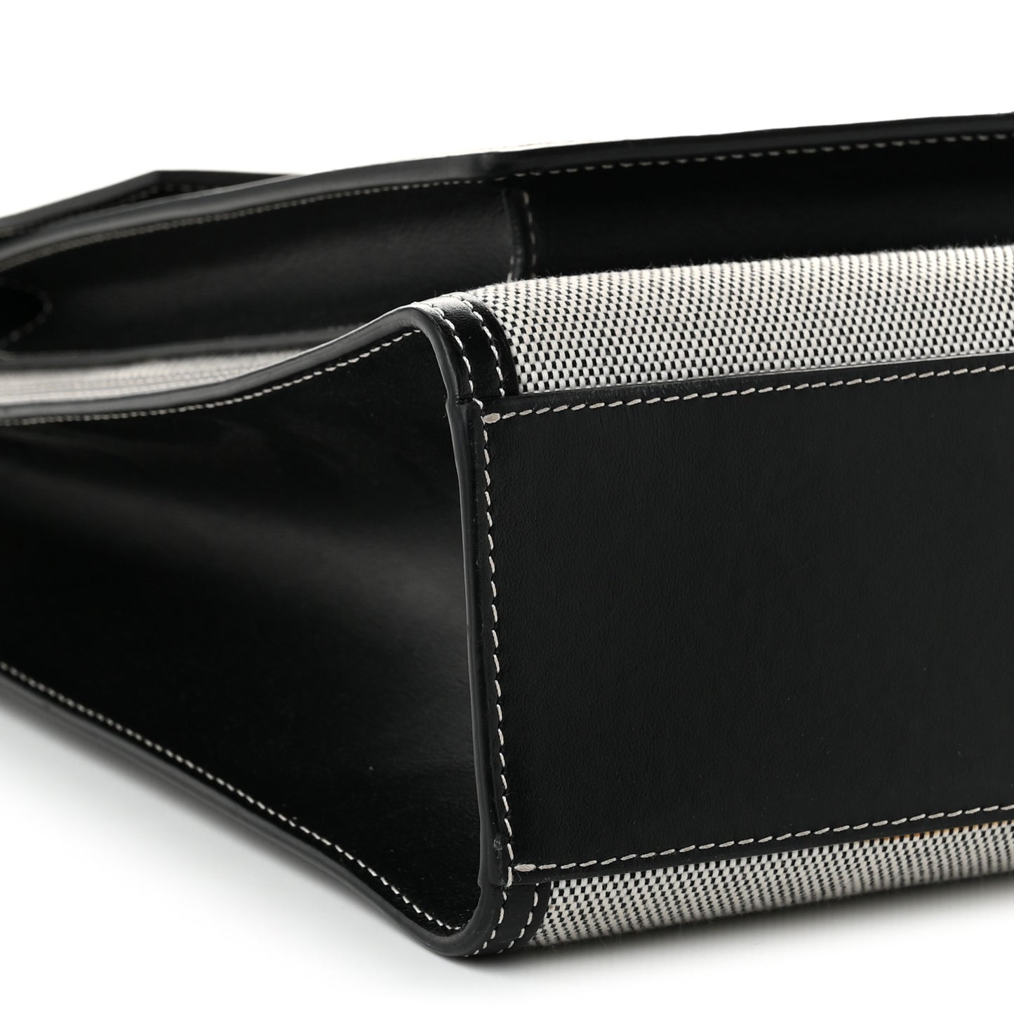 Canvas Smooth Calfskin Two Tone Medium Pocket Bag Black White