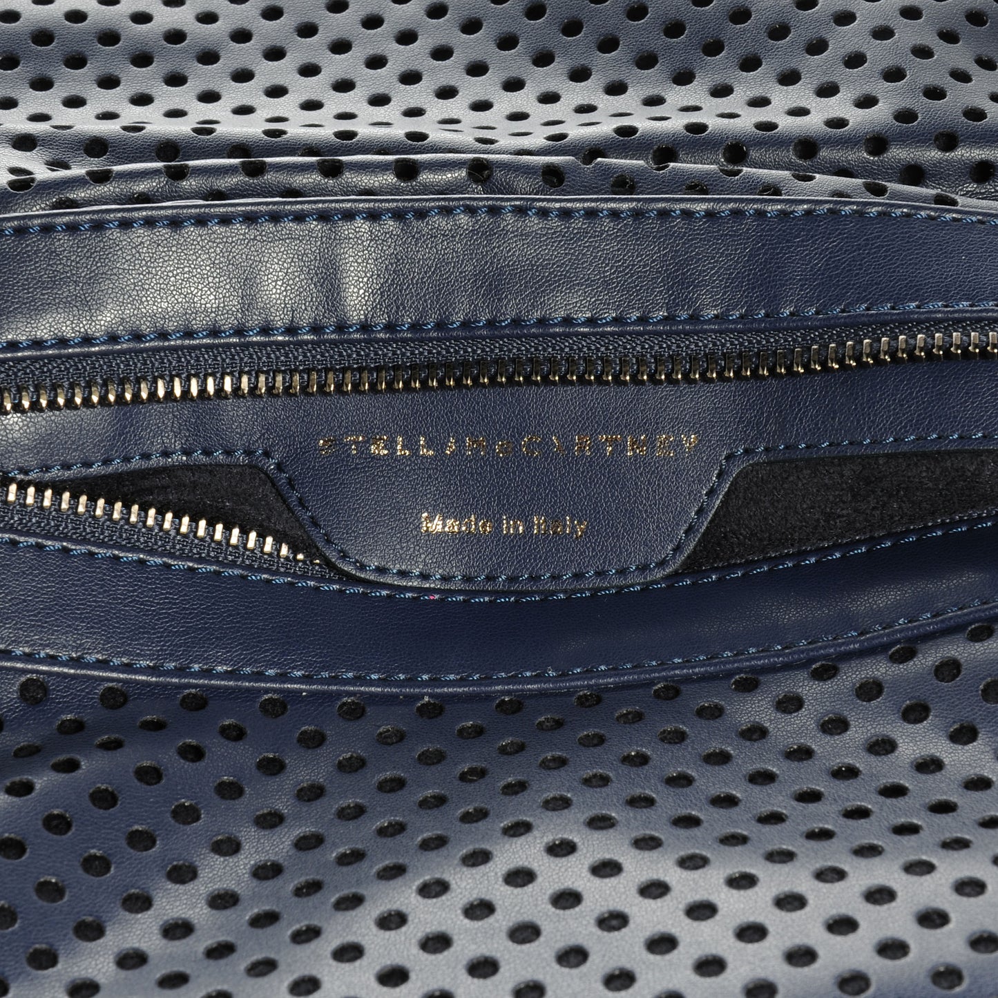 Faux Perforated Leather Fold Over Falabella Clutch Navy