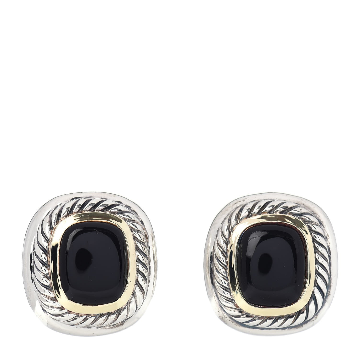 David Yurman Sterling Silver 14K Yellow Gold Black Onyx 11mm Albion Clip-On Earrings 1 of 4