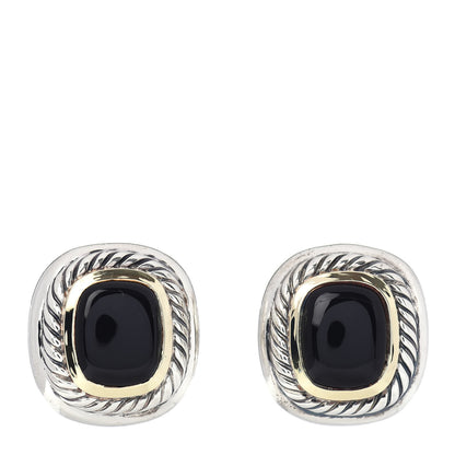 David Yurman Sterling Silver 14K Yellow Gold Black Onyx 11mm Albion Clip-On Earrings 1 of 4