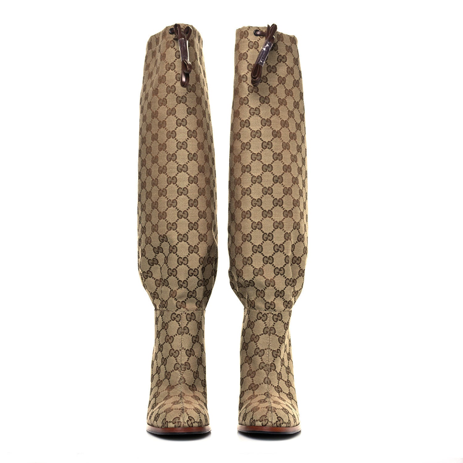 Gucci Monogram Malaga Kid Lisa Mid Heel Boots 40.5 Beige Ebony 2 of 7