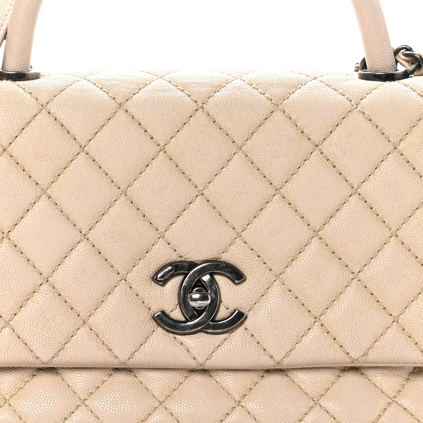 Caviar Quilted Small Coco Handle Flap Light Beige
