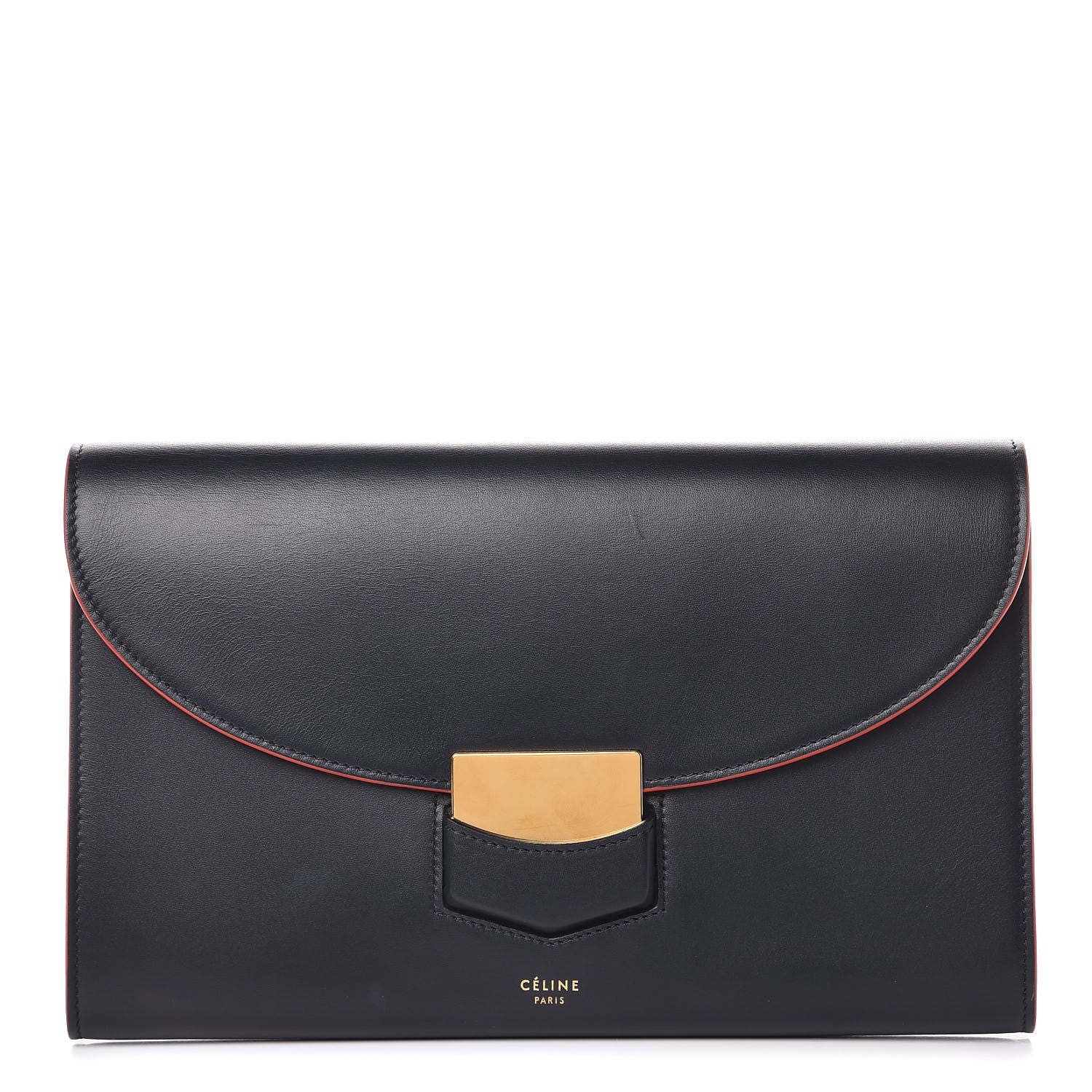 Celine Smooth Calfskin Trotteur Clutch Navy Blue Red 1 of 7
