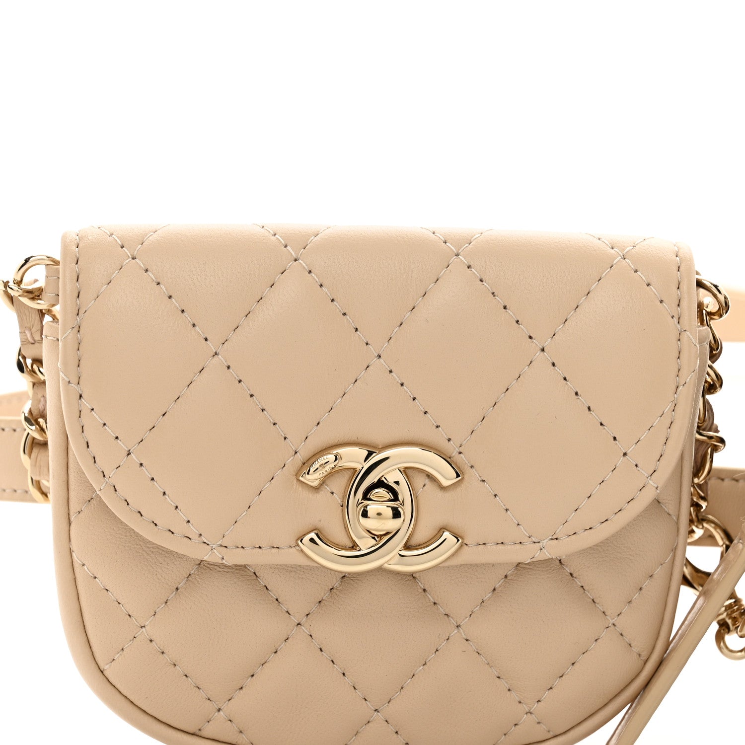 Chanel Tweed Lambskin Quilted Waist Bag With Coin Purse Beige 5 of 12