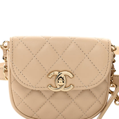 Chanel Tweed Lambskin Quilted Waist Bag With Coin Purse Beige 5 of 12