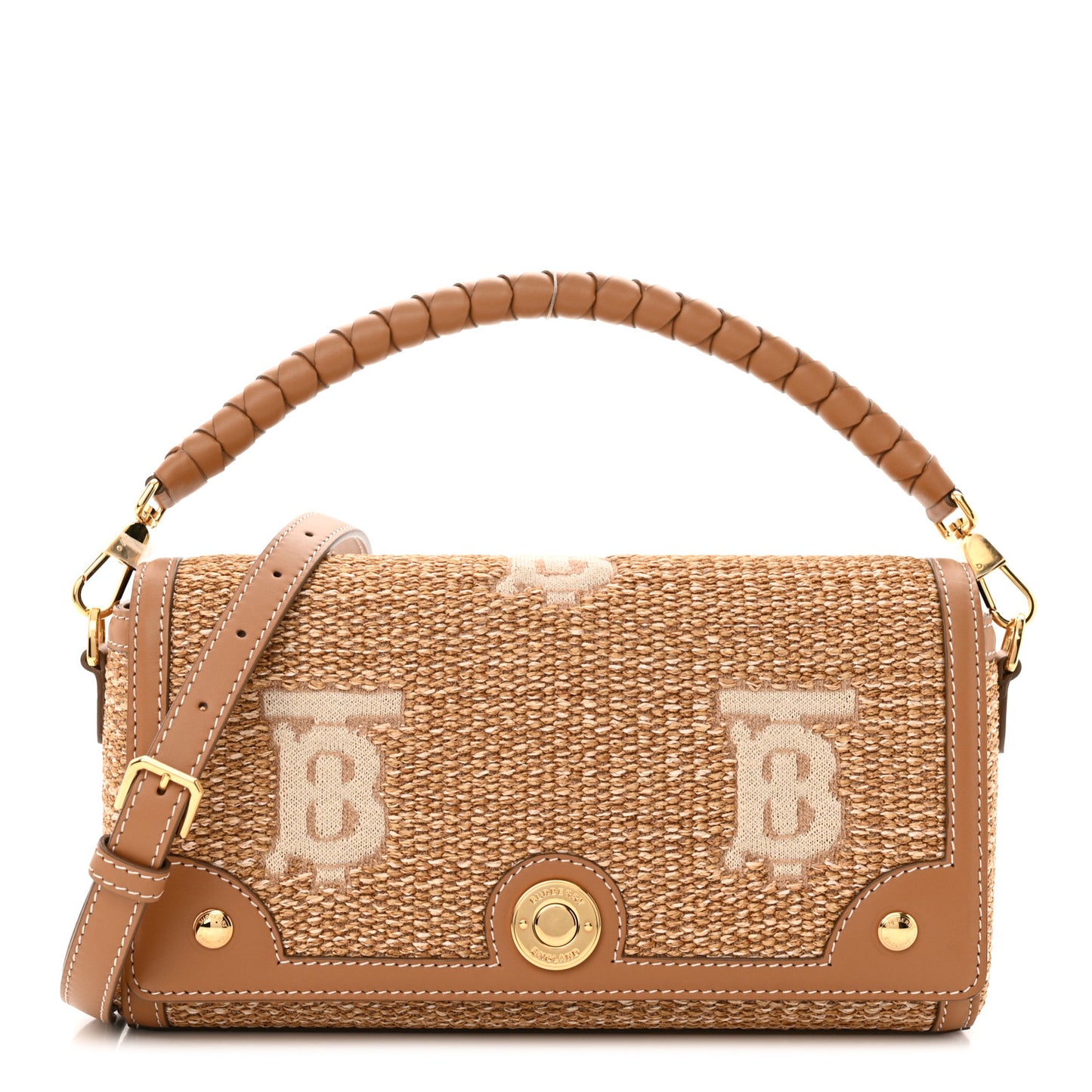 Raffia Calfskin TB Note Crossbody Bag Natural