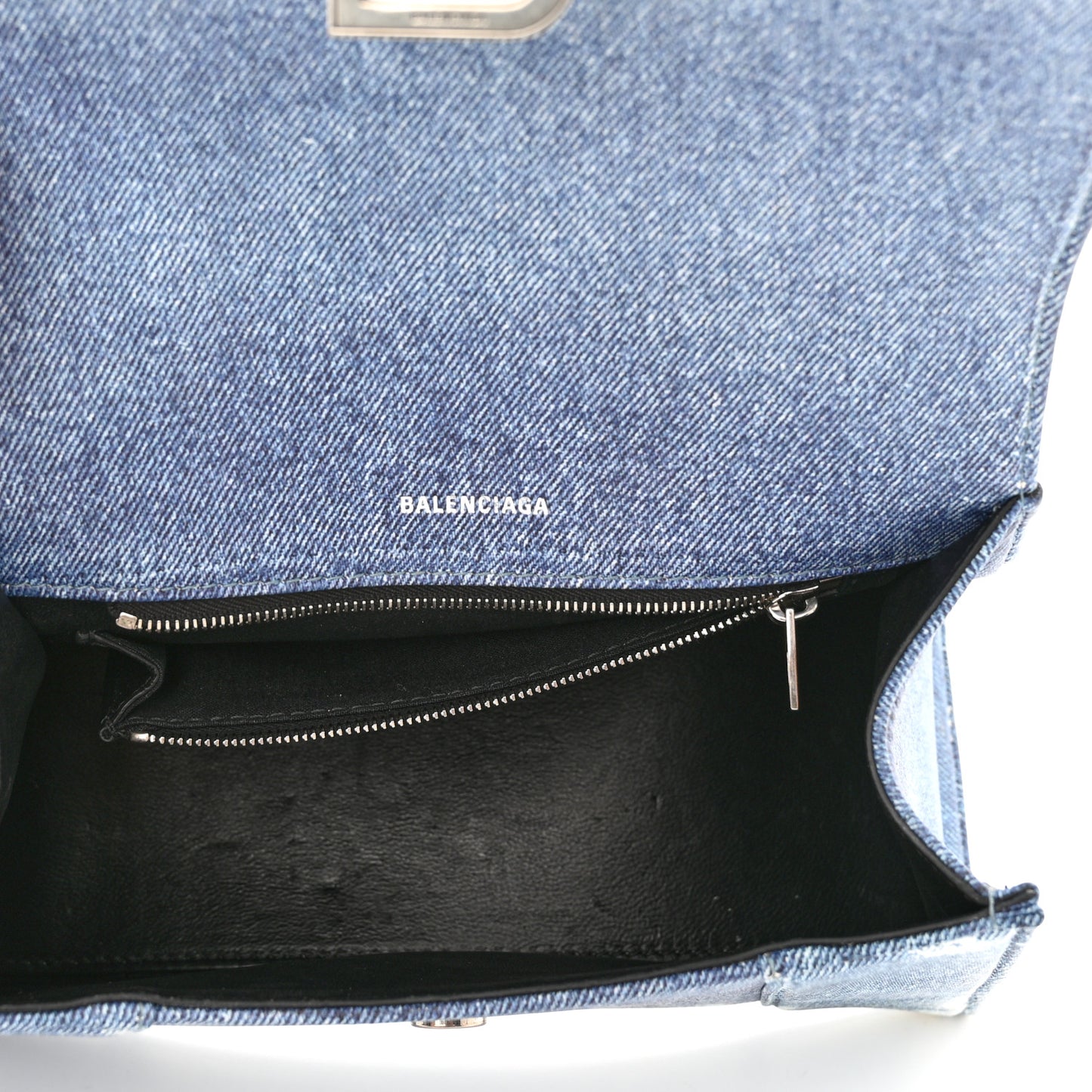 Nappa Denim Printed Small Hourglass Top Handle Bag Denim Blue