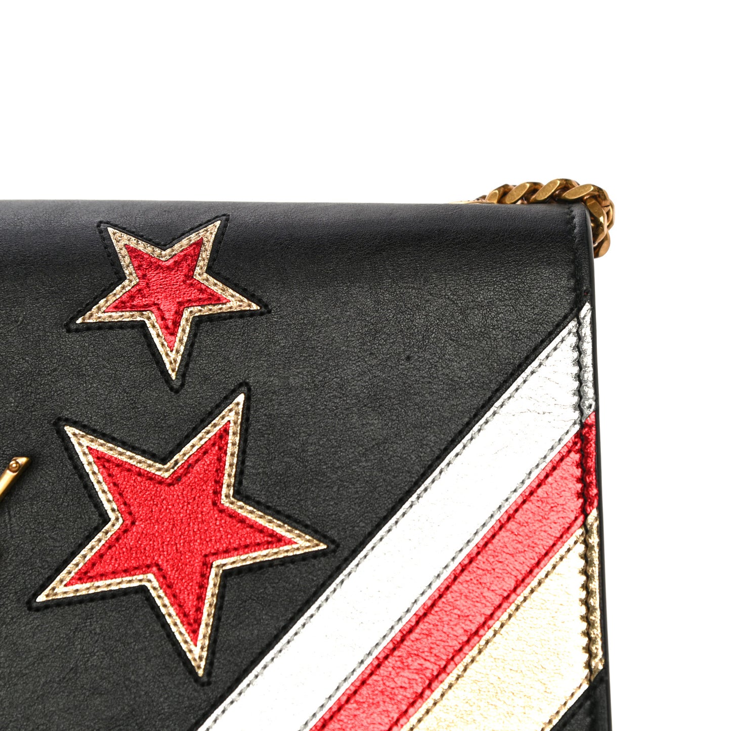 Calfskin Rock Star Patchwork Medium Monogram Kate Satchel Black