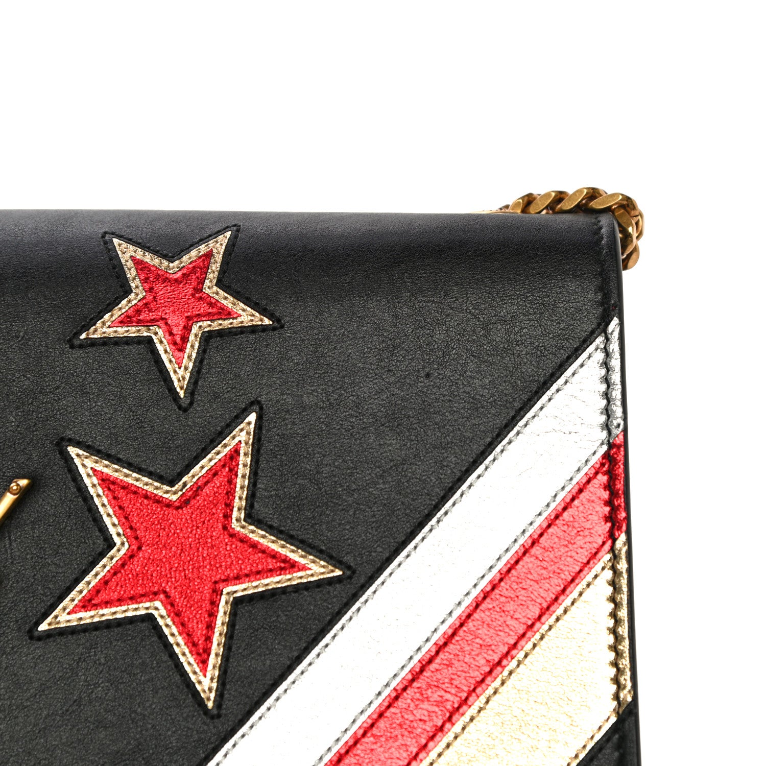 Saint Laurent Calfskin Rock Star Patchwork Medium Monogram Kate Satchel Black 10 of 15