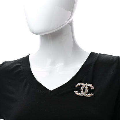 Chanel Pearl Crystal Mini CC Charms Brooch Light Gold Pink 2 of 5