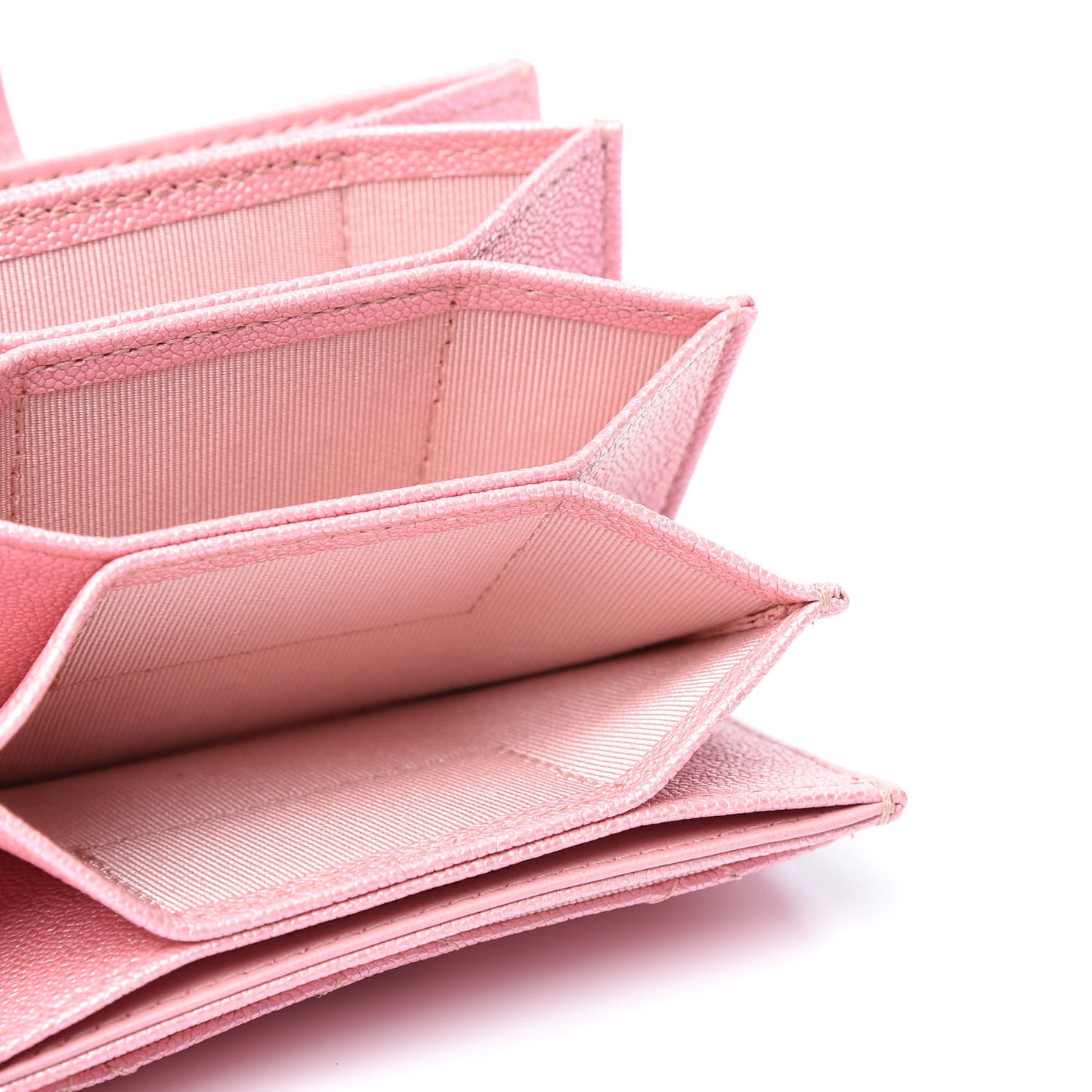 Iridescent Caviar Quilted Gusseted Card Holder Pink