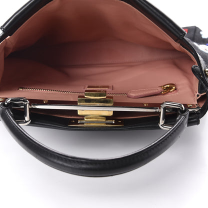 Fendi Denim Vitello Dolce QuTweet Beaded Medium Peekaboo Iconic Satchel Dark Blue Multicolor Black 4 of 11