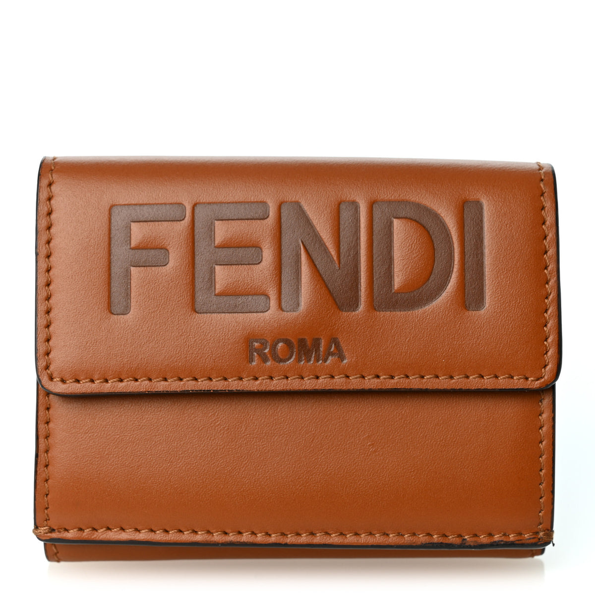 Vitello King Logo Embossed Micro Tri-Fold Wallet Cuoio