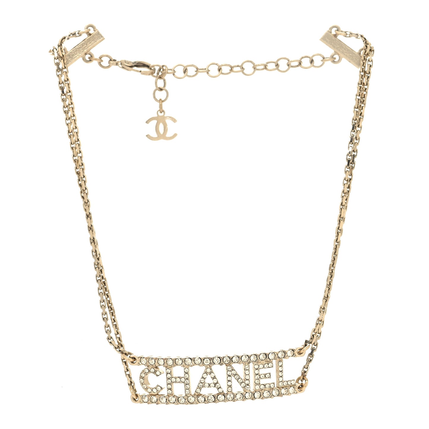 Metal Crystal Logo Choker Necklace Gold