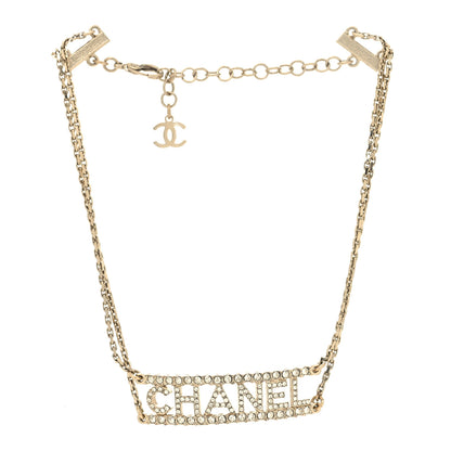 Chanel Metal Crystal Logo Choker Necklace Gold 3 of 5
