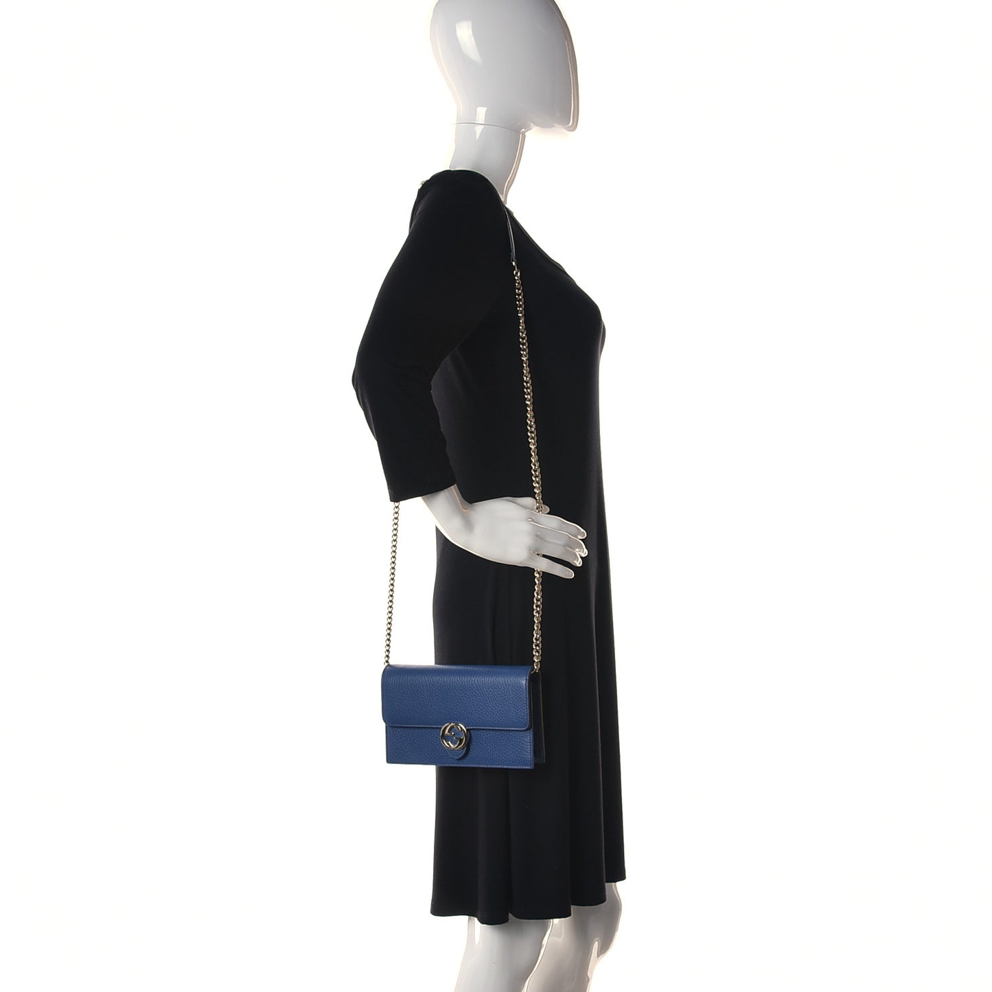 Dollar Calfskin Interlocking G Chain Wallet Caspian