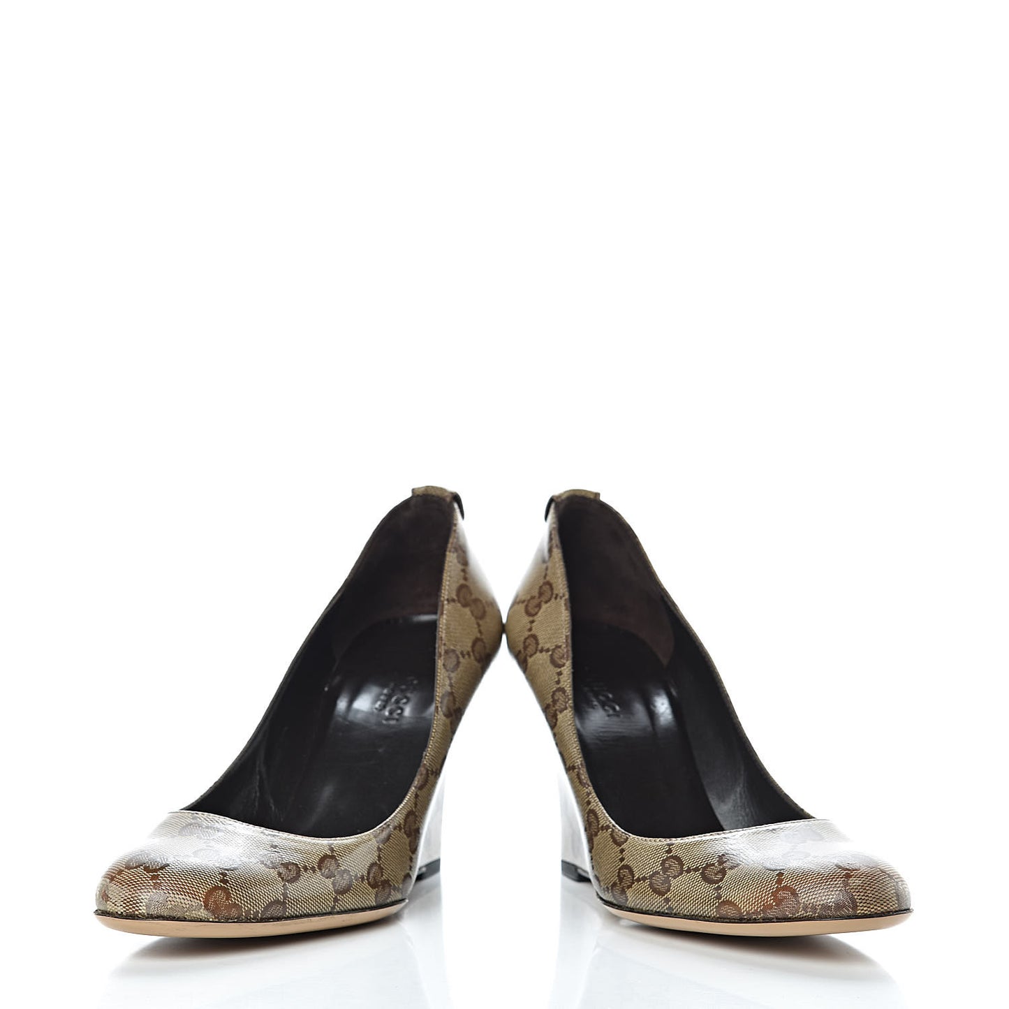 Crystal Monogram Wedges Pumps 7.5 Beige Ebony