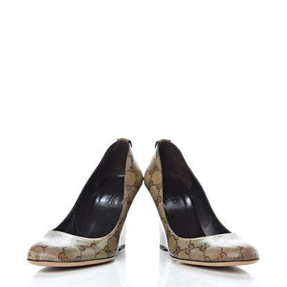 Gucci Crystal Monogram Wedges Pumps 7.5 Beige Ebony 6 of 13