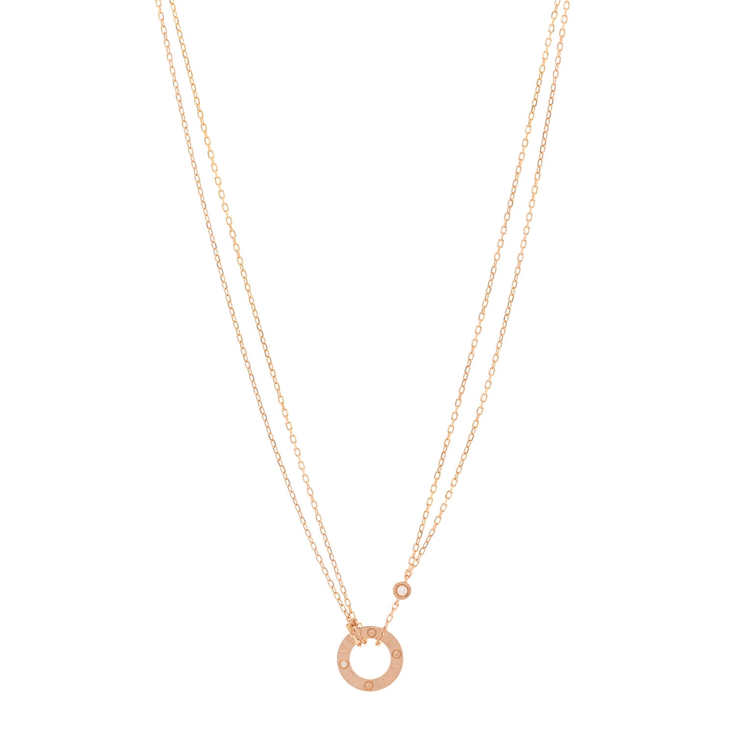 Cartier 18K Pink Gold 2 Diamond LOVE Necklace 1 of 4