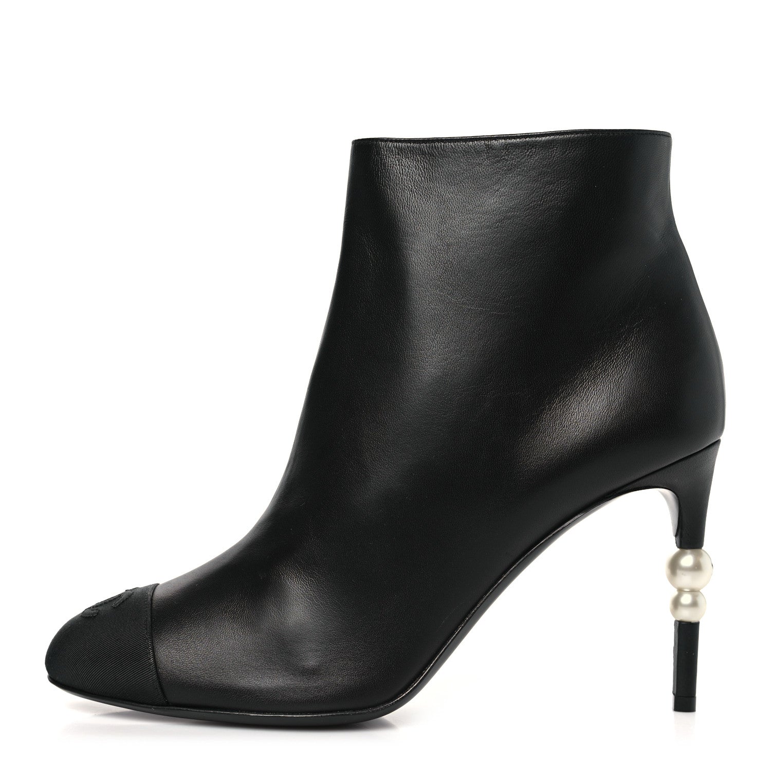Chanel Lambskin Grosgrain Pearl Ankle Boots 40 Black 1 of 10
