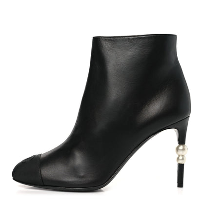 Chanel Lambskin Grosgrain Pearl Ankle Boots 40 Black 1 of 10