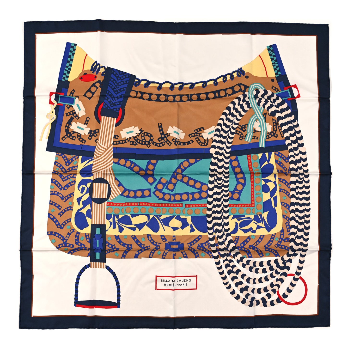 Silk Silla De Gaucho Scarf 90 Marine White Beige