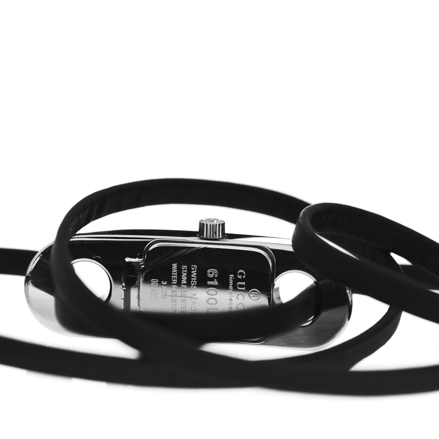Stainless Steel Calfskin 14mm 6100L Wrap Quartz Watch Black