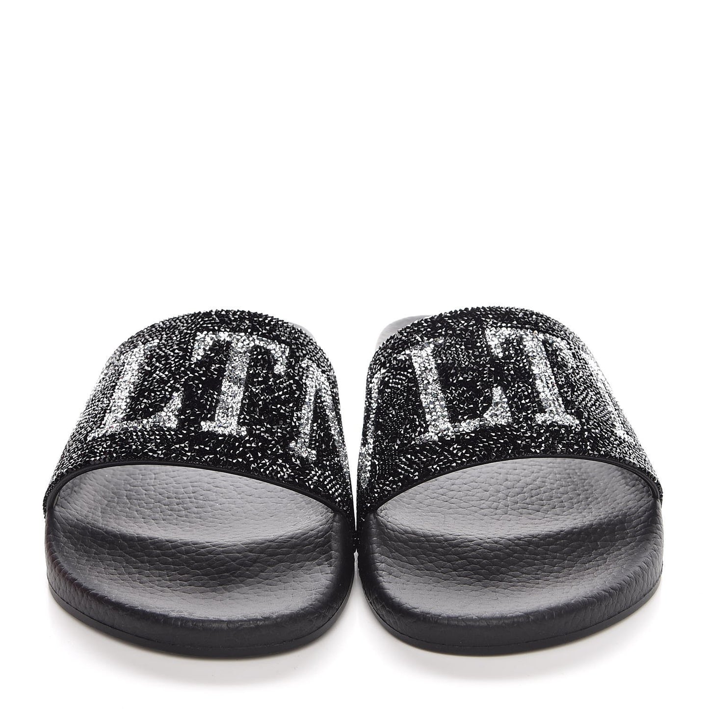 Rubber Crystal Embellished VLTN Slide Sandals 37 Black