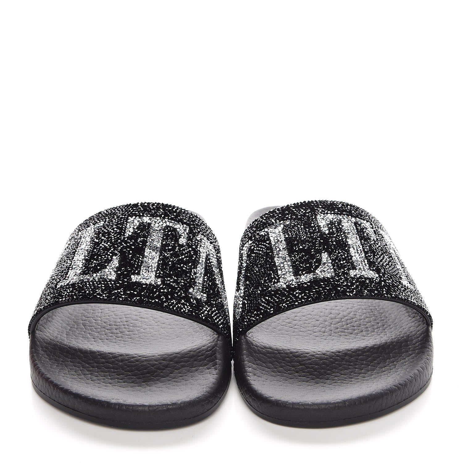 Valentino Garavani Rubber Crystal Embellished VLTN Slide Sandals 37 Black 2 of 8